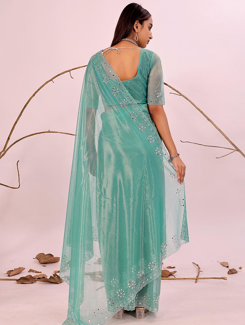 women solid with work embellished saree with blouse - 22007273 - Standard Image - 1