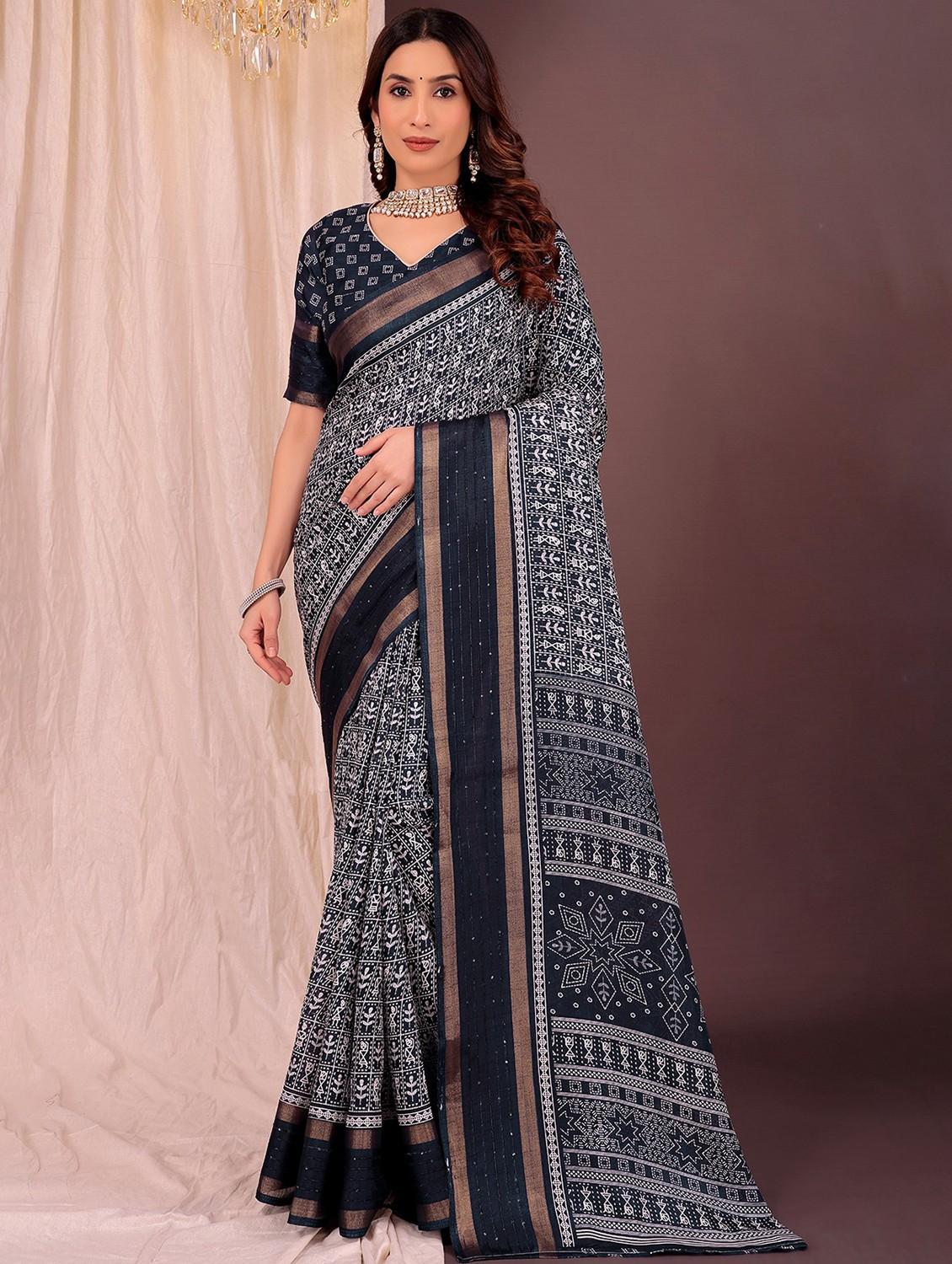 women black printed saree with blouse - 22007277 - Zoom Image - 0