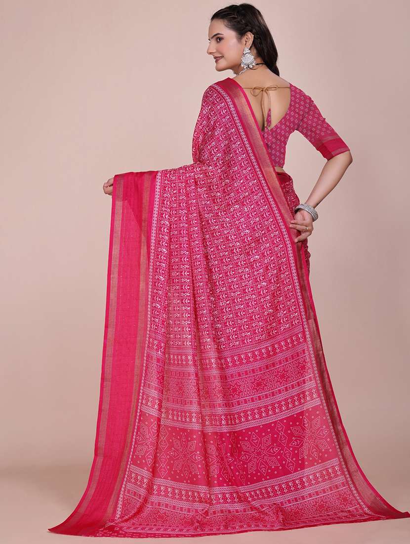 women pink printed saree with blouse - 22007278 -  Standard Image - 1