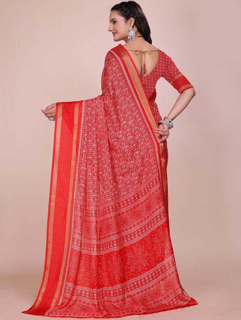 women red printed saree with blouse - 22007279 - Standard Image - 1