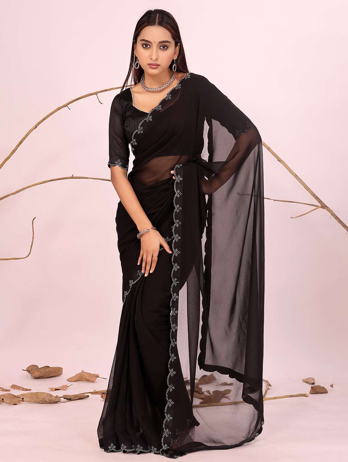 women black embellished saree with blouse