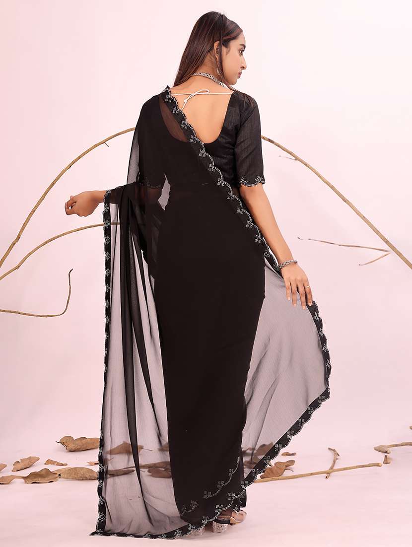 women black embellished saree with blouse - 22007280 -  Standard Image - 1