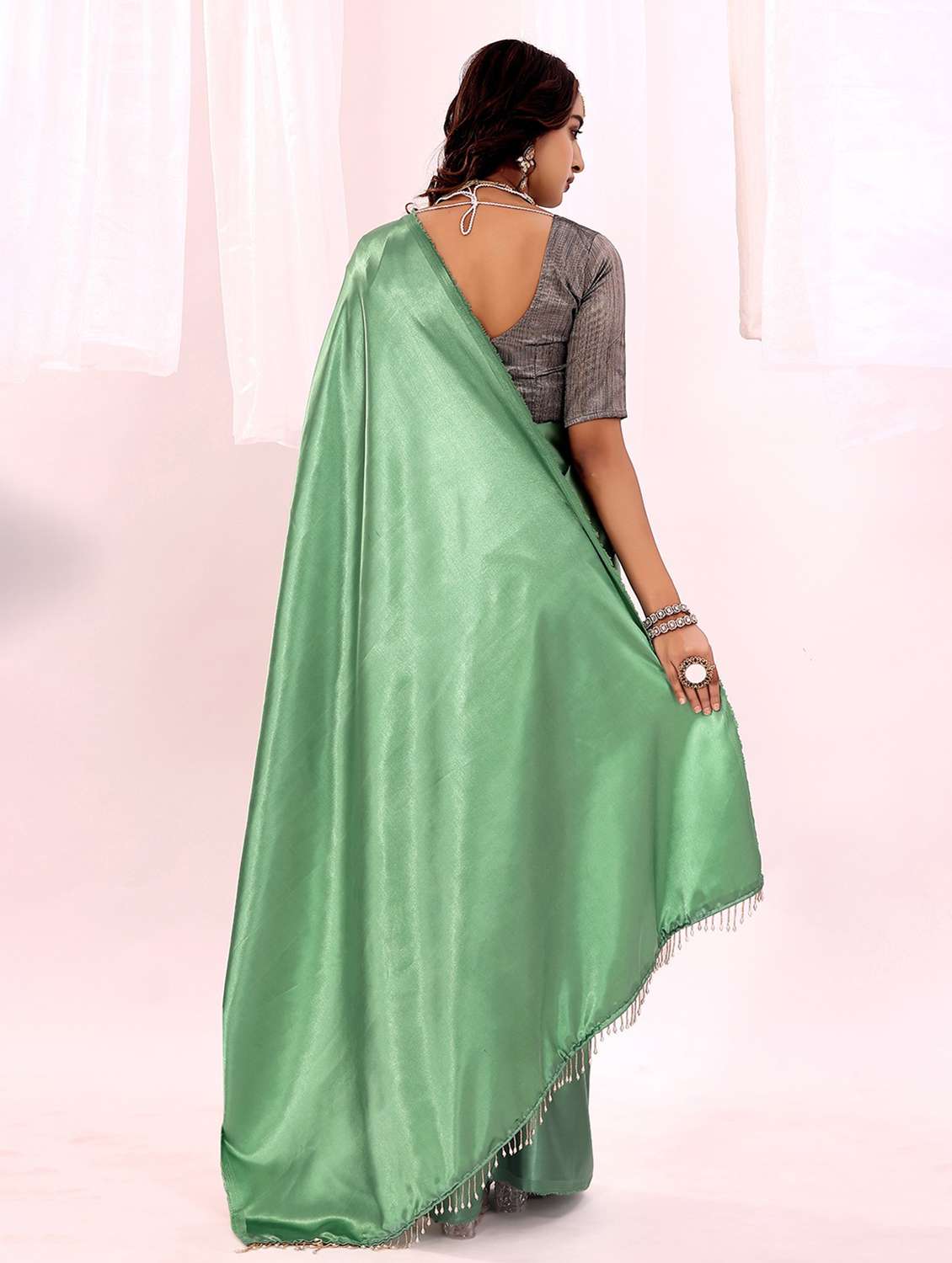 women embellished lace bordered saree with blouse - 22007283 - Standard Image - 1