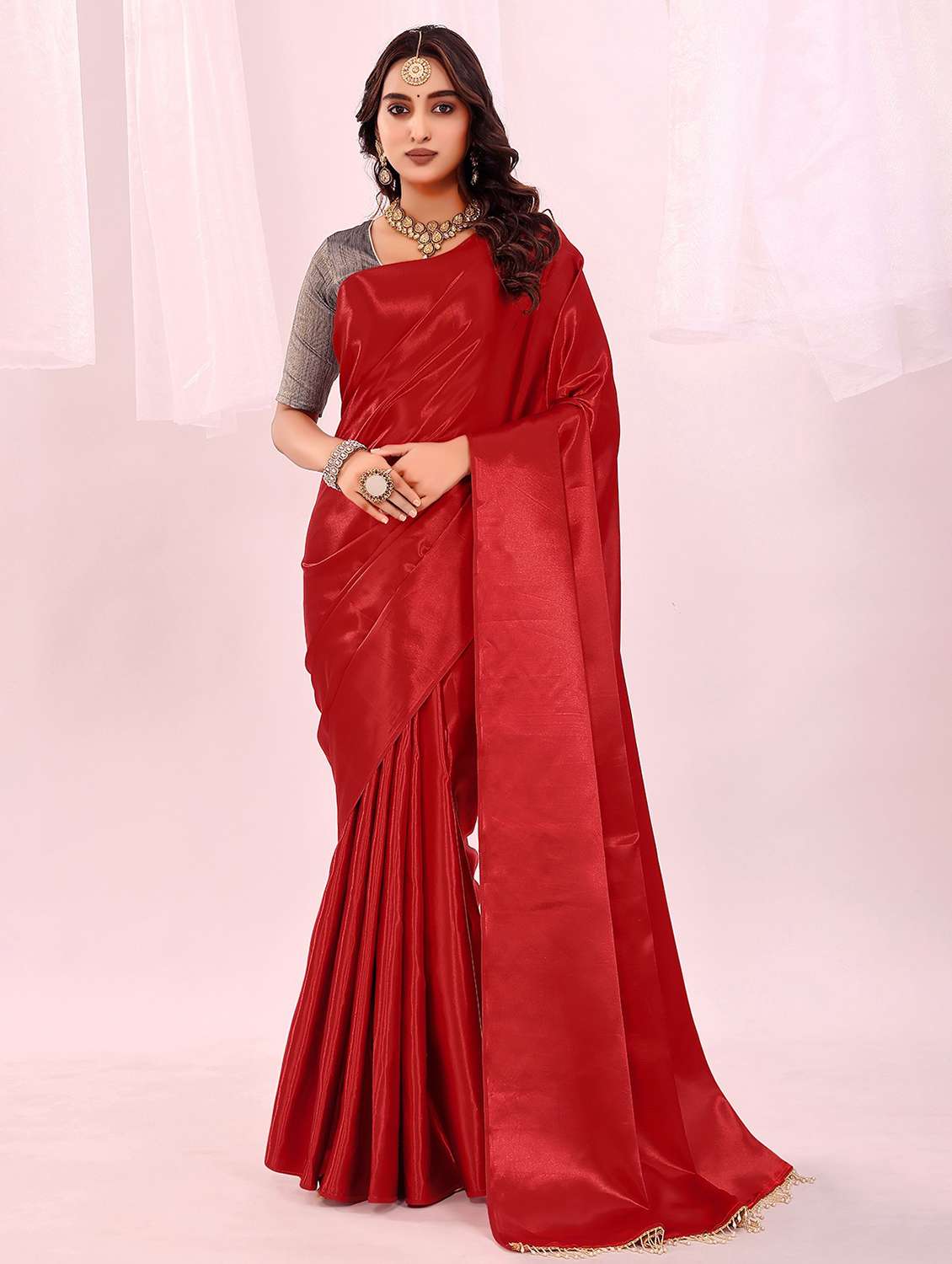 women embellished lace bordered saree with blouse