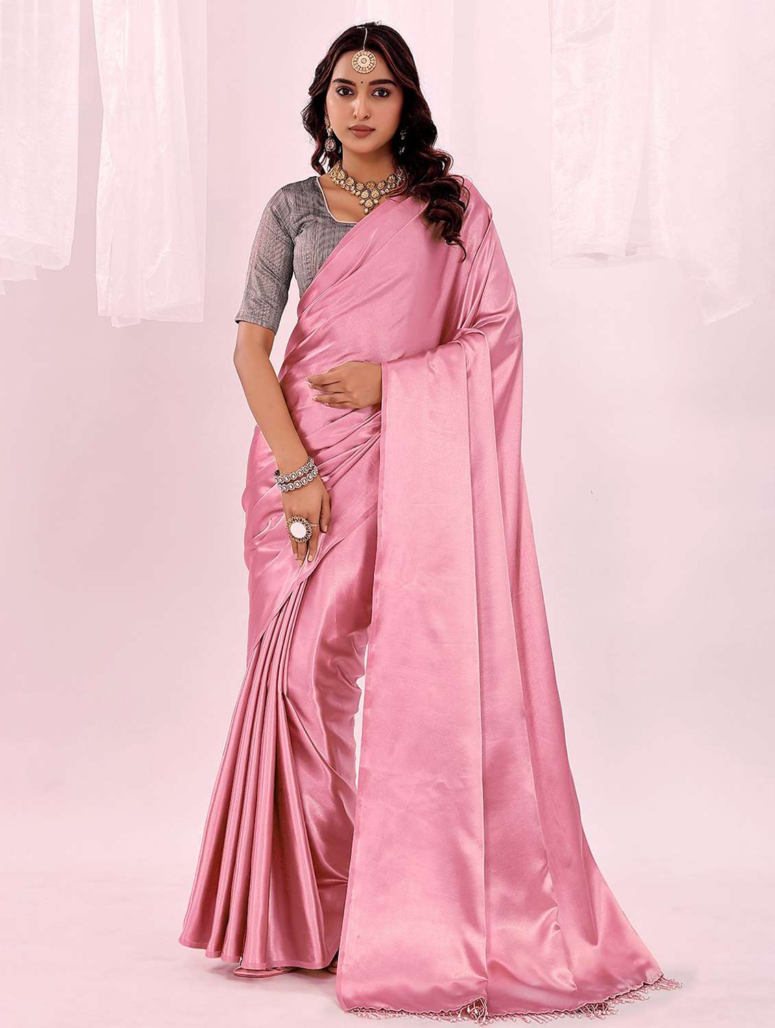 women embellished lace bordered saree with blouse