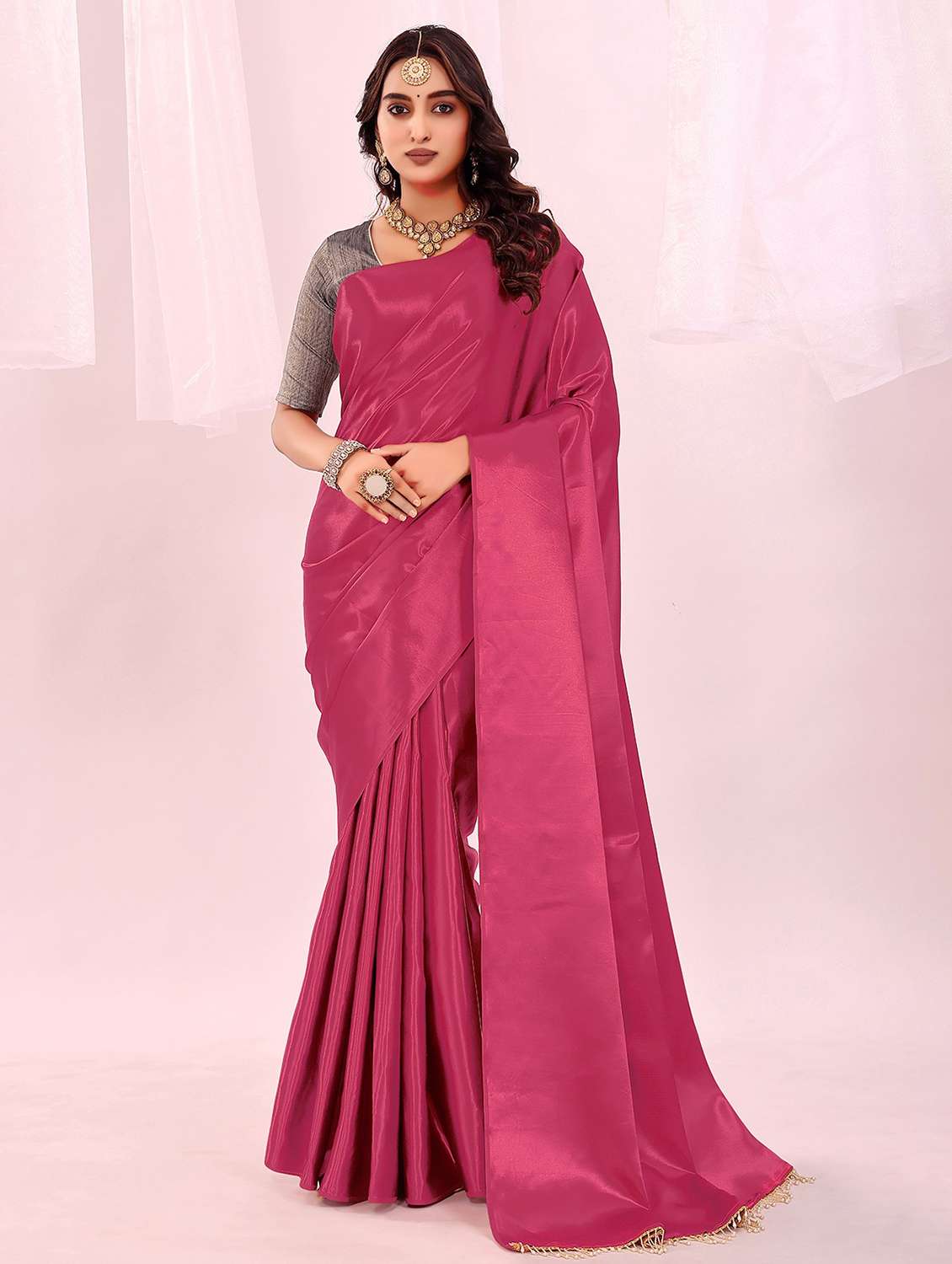 women embellished lace bordered saree with blouse