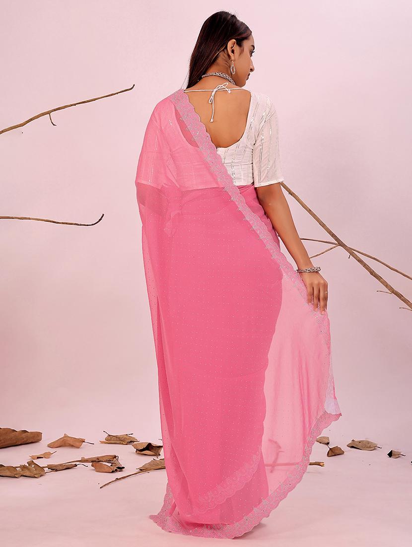 women solid with work embellished saree with blouse - 22007292 - Standard Image - 1