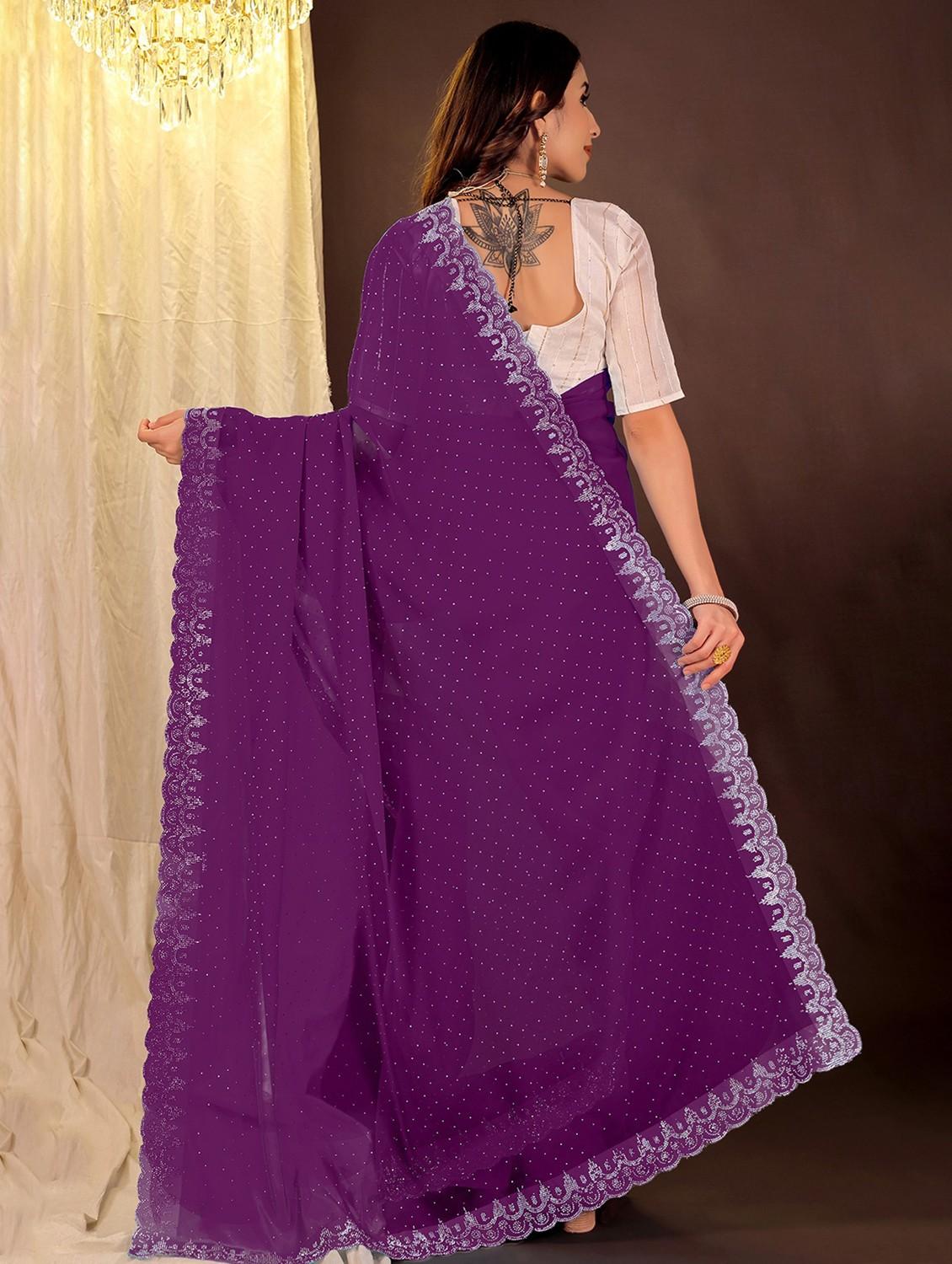 women solid with work embellished saree with blouse - 22007295 -  Standard Image - 1