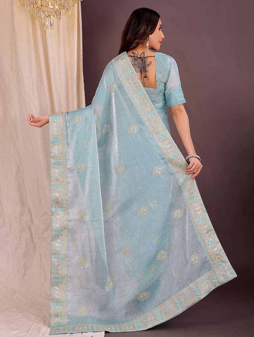 women solid with work embroidered saree with blouse - 22007297 -  Standard Image - 1