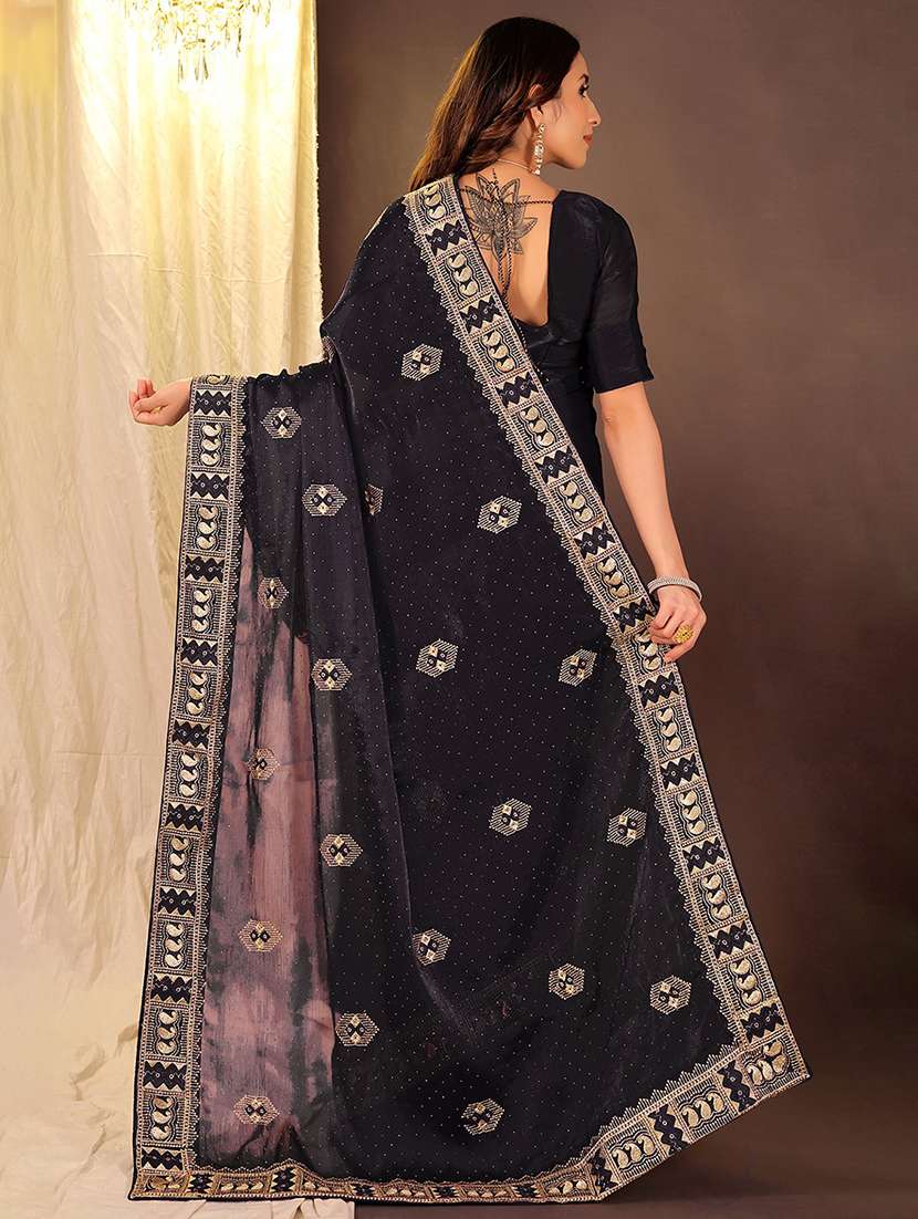 women solid with work embroidered saree with blouse - 22007299 -  Standard Image - 1