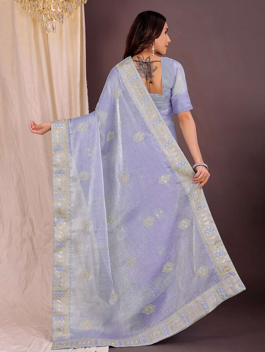 women solid with work embroidered saree with blouse - 22007300 -  Standard Image - 1