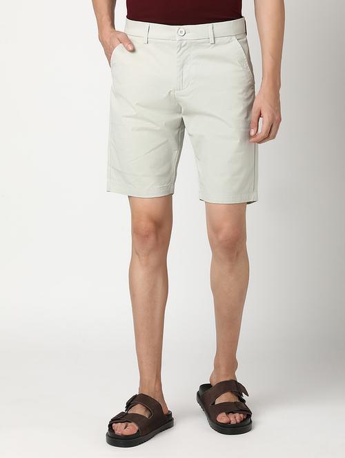 grey cotton s men solid mid rise regular fit shorts - 22007696 -  Standard Image - 0