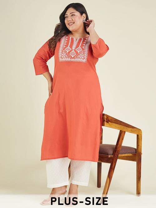 women plus size three quarter sleeve straight kurta - 22007709 - Standard Image - 0