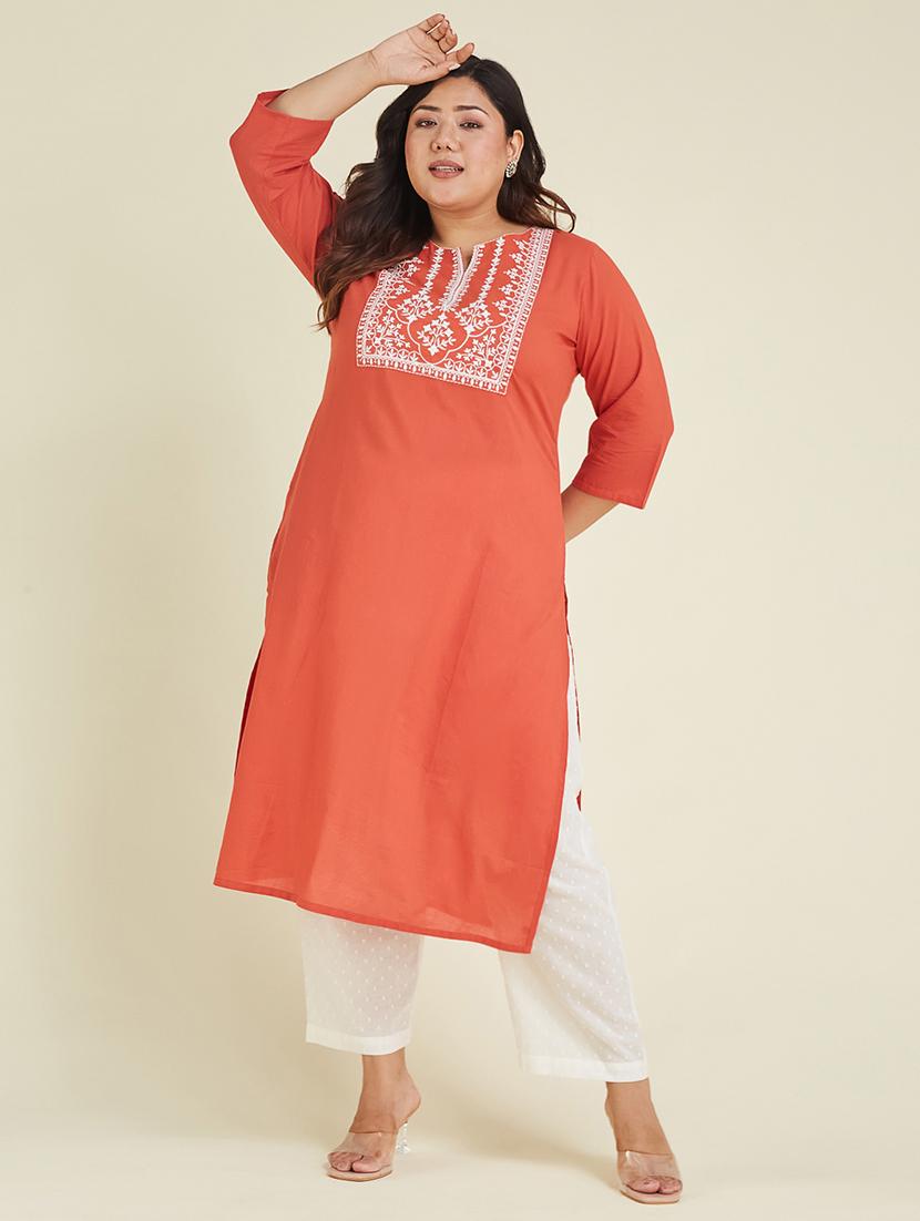 women plus size three quarter sleeve straight kurta  - 22007709 -  Standard Image - 1