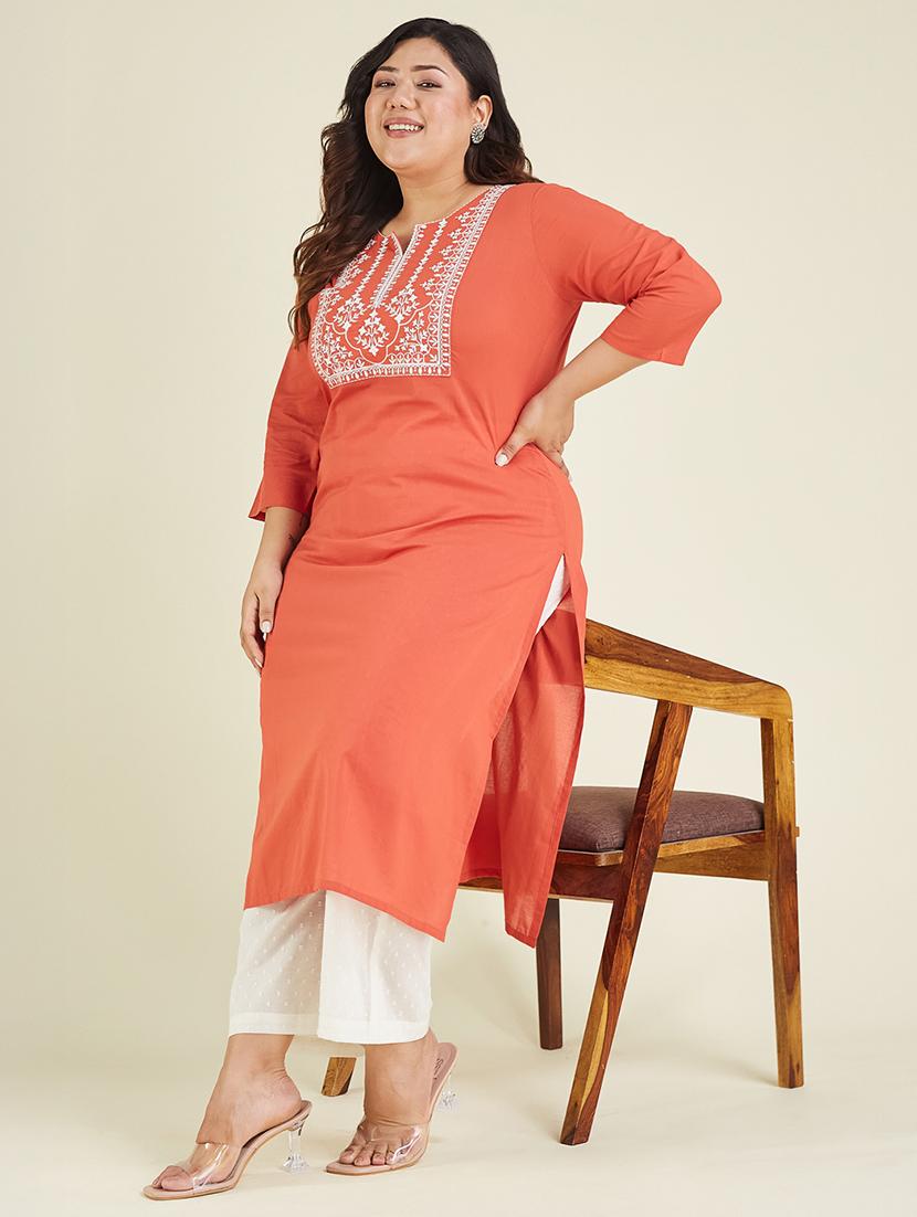 women plus size three quarter sleeve straight kurta - 22007709 - Standard Image - 4