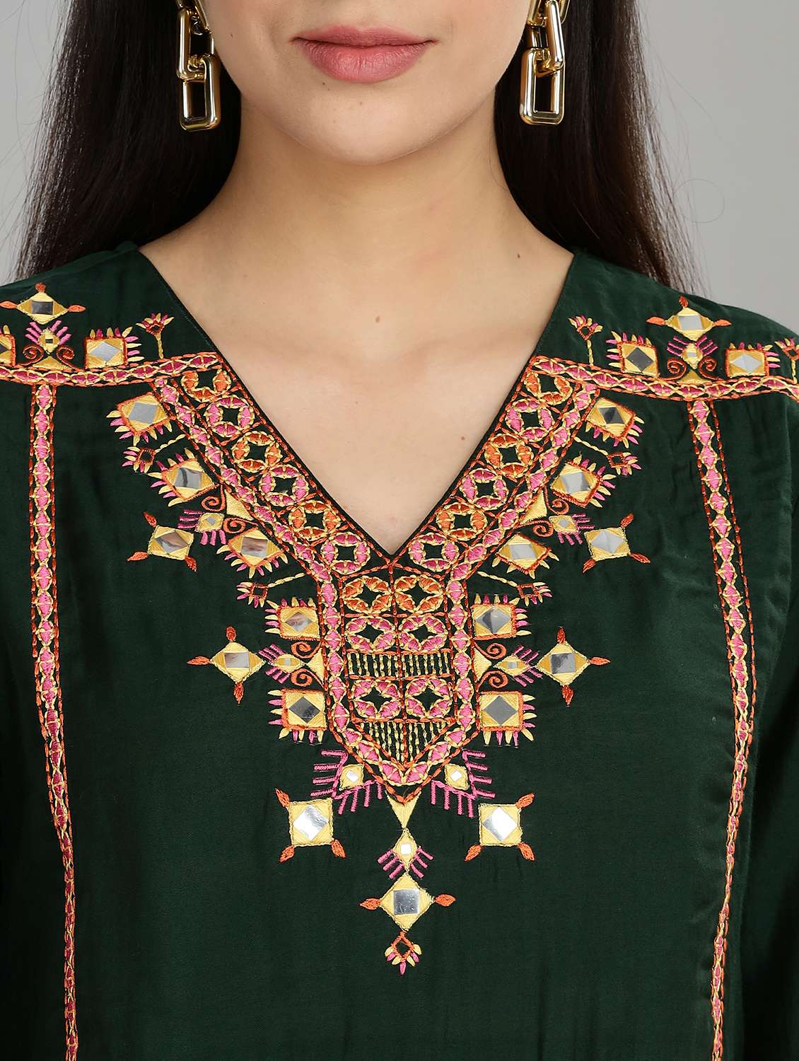 women solid with work puff sleeve ethnic top - 22007720 -  Standard Image - 4