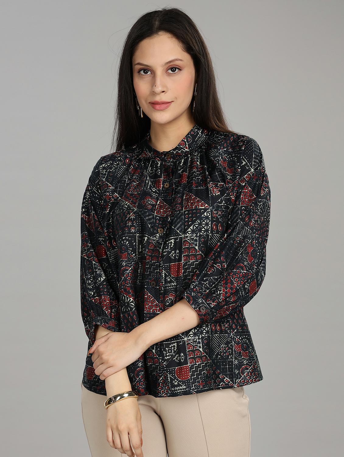women printed three quarter sleeve ethnic top - 22007724 -  Standard Image - 1