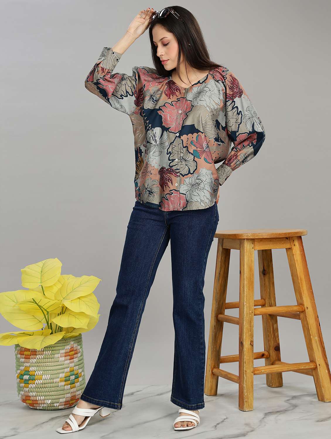 women floral printed raglan sleeve ethnic top - 22007733 -  Standard Image - 4