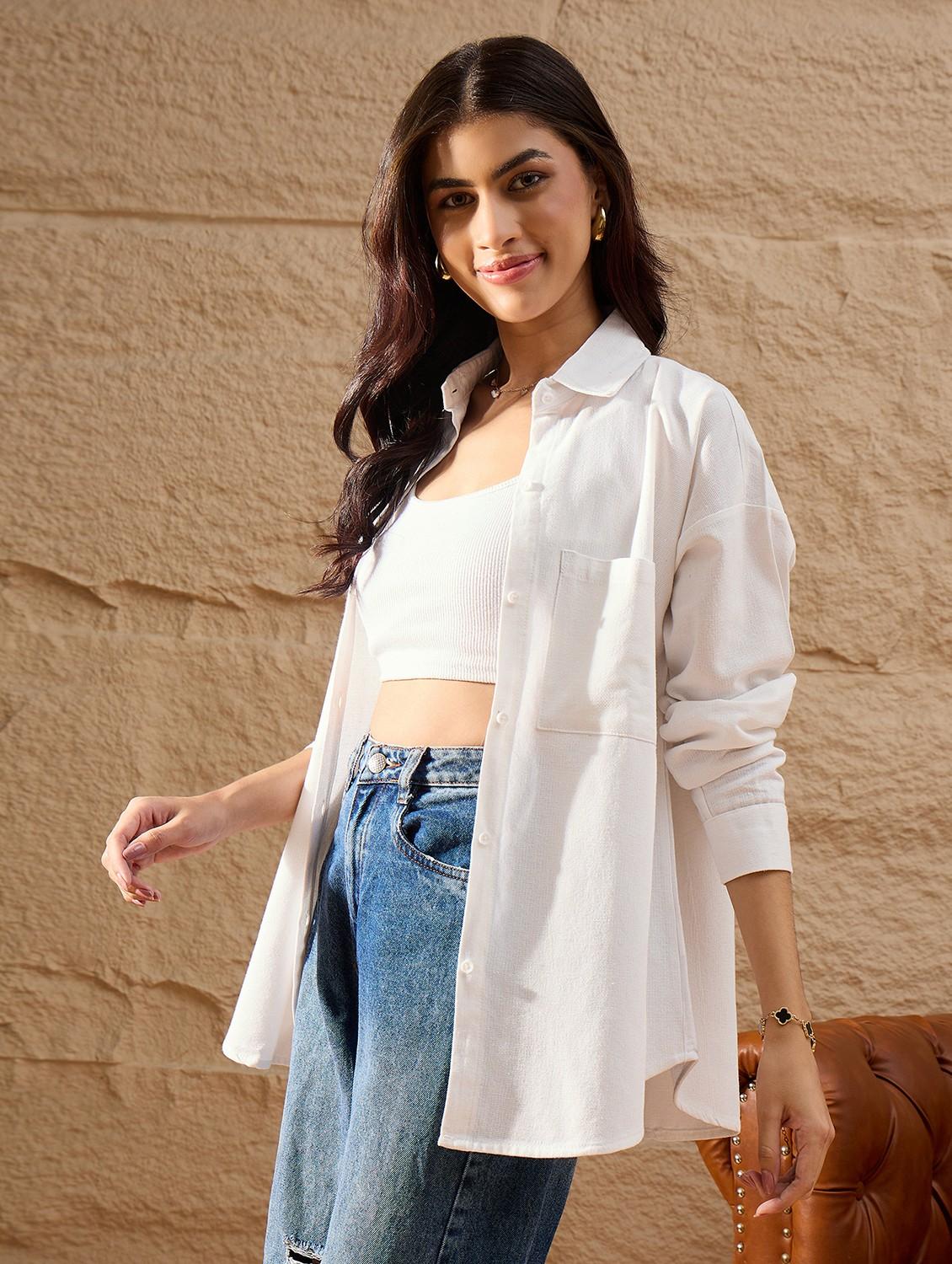 women solid collared long sleeve oversized shirt - 22007739 - Standard Image - 1