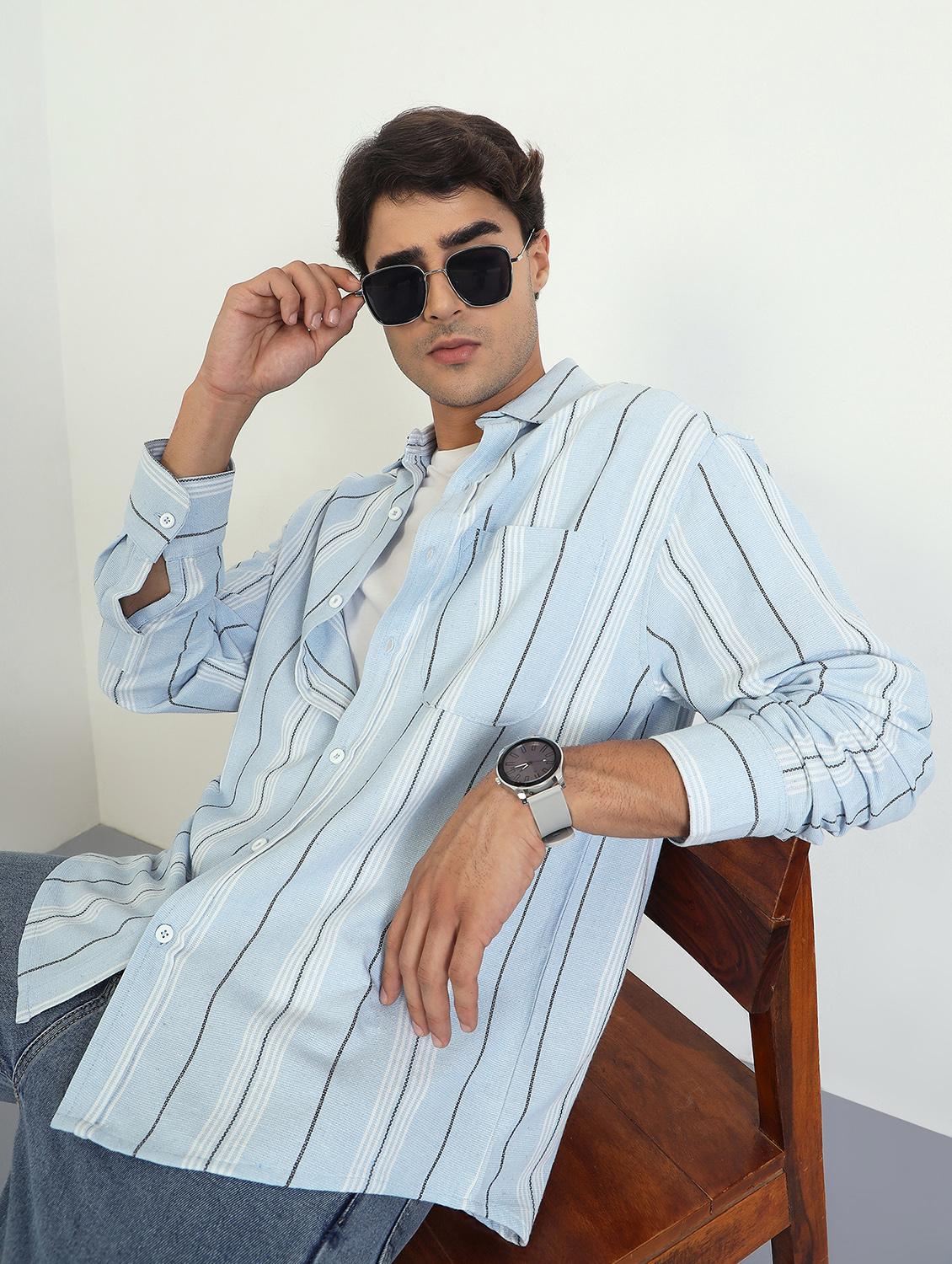 men striped long sleeve oversized casual shirt - 22007774 -  Standard Image - 1
