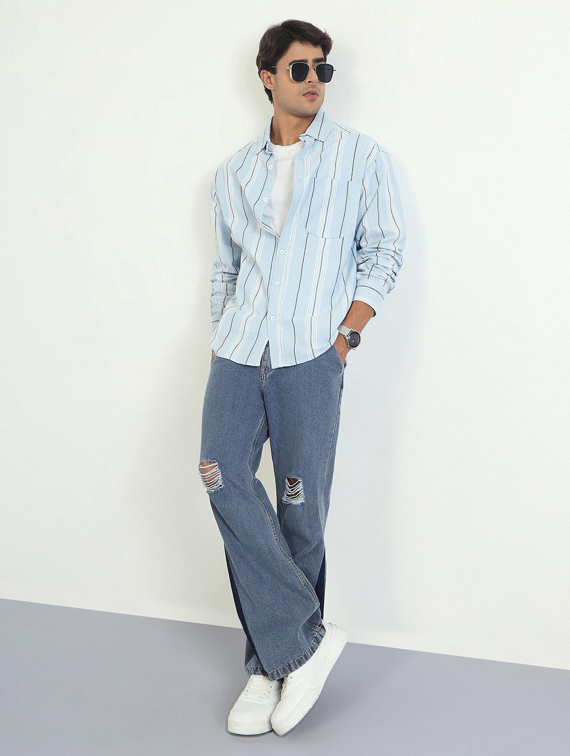 men striped long sleeve oversized casual shirt - 22007774 - Standard Image - 4
