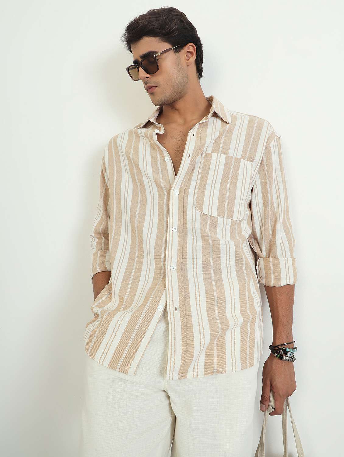 men striped long sleeve oversized casual shirt