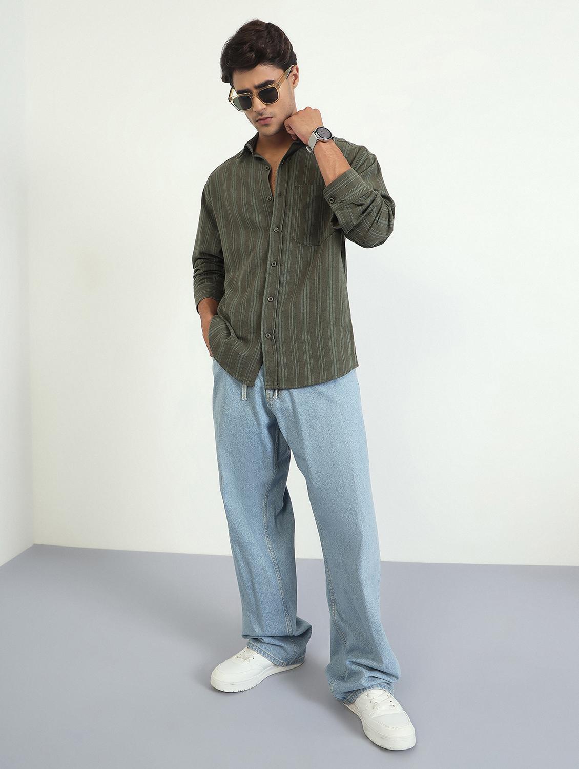 men striped long sleeve oversized casual shirt - 22007776 - Standard Image - 4