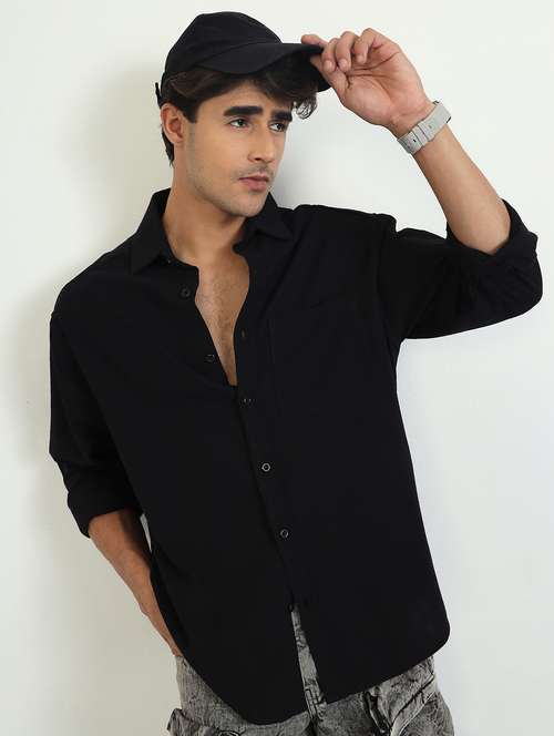 men solid long sleeve oversized casual shirt - 22007777 -  Standard Image - 0