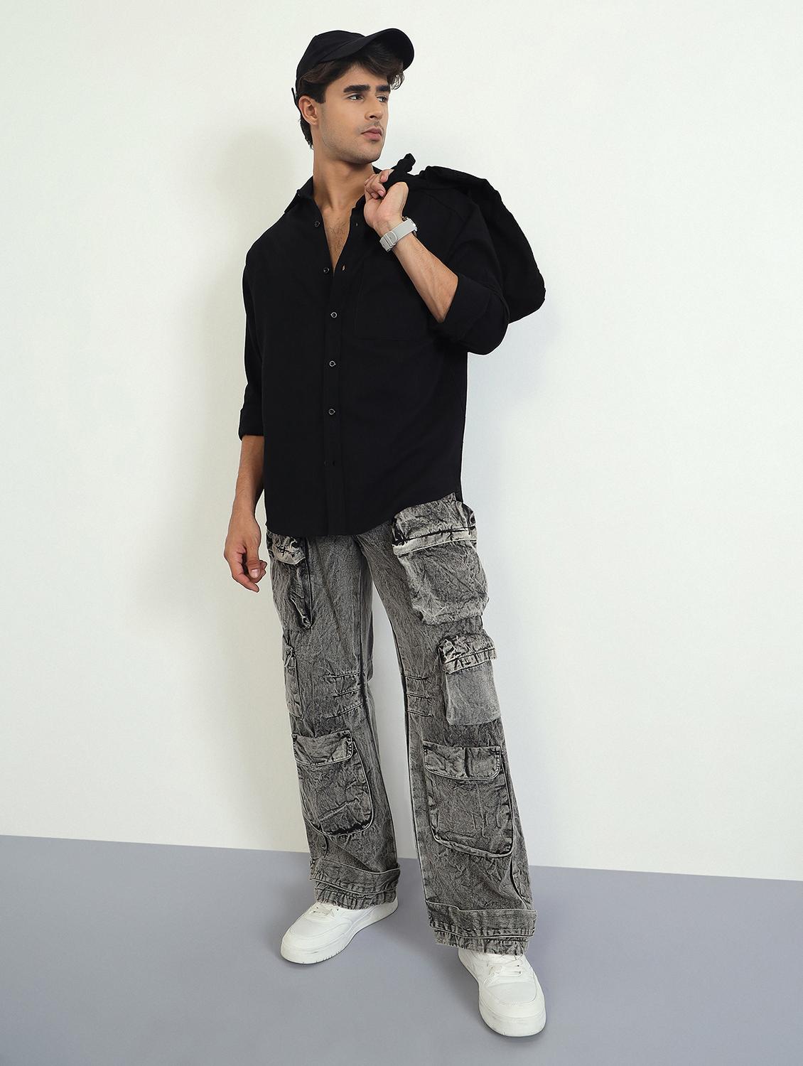 men solid long sleeve oversized casual shirt - 22007777 - Standard Image - 4