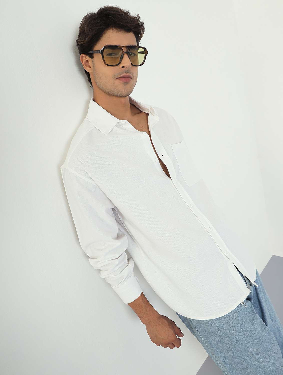men solid long sleeve oversized casual shirt - 22007778 -  Zoom Image - 0