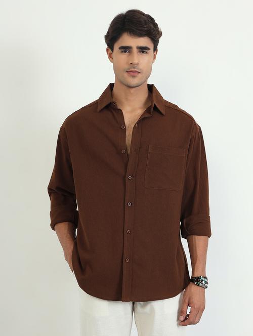 men solid long sleeve oversized casual shirt - 22007779 - Standard Image - 0