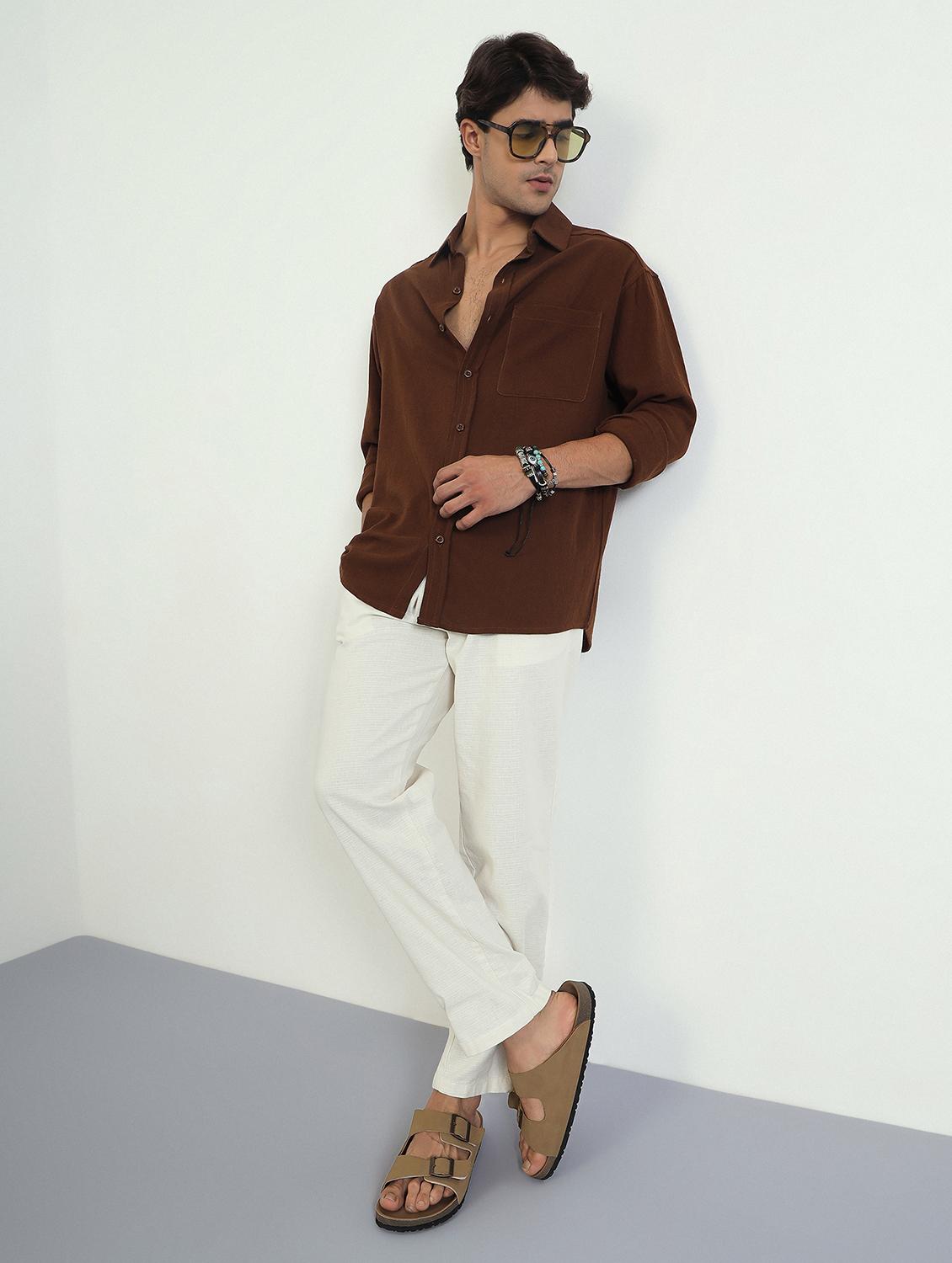 men solid long sleeve oversized casual shirt - 22007779 - Standard Image - 4