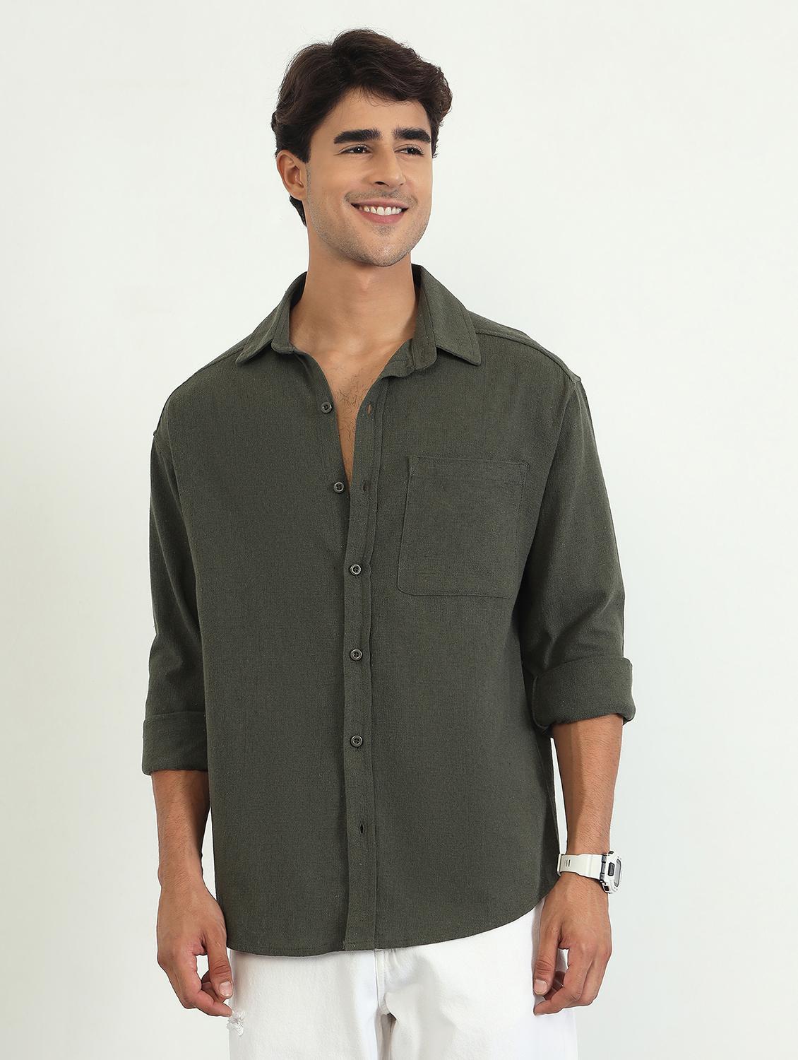 men solid long sleeve oversized casual shirt - 22007780 - Standard Image - 1