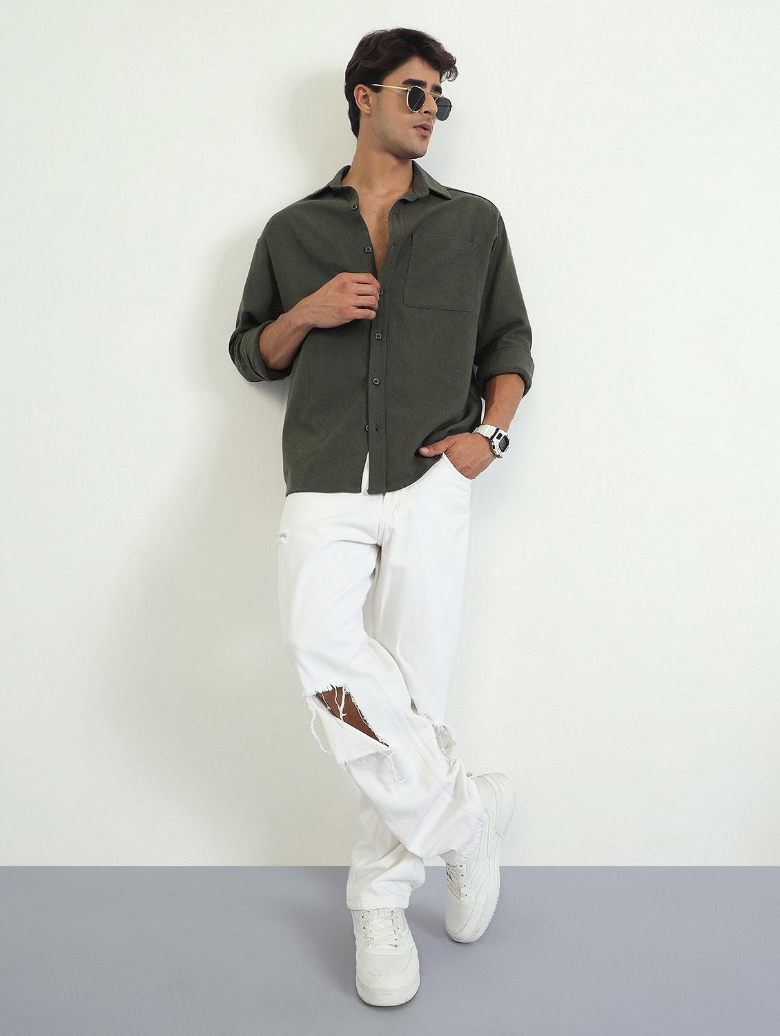 men solid long sleeve oversized casual shirt - 22007780 - Standard Image - 4