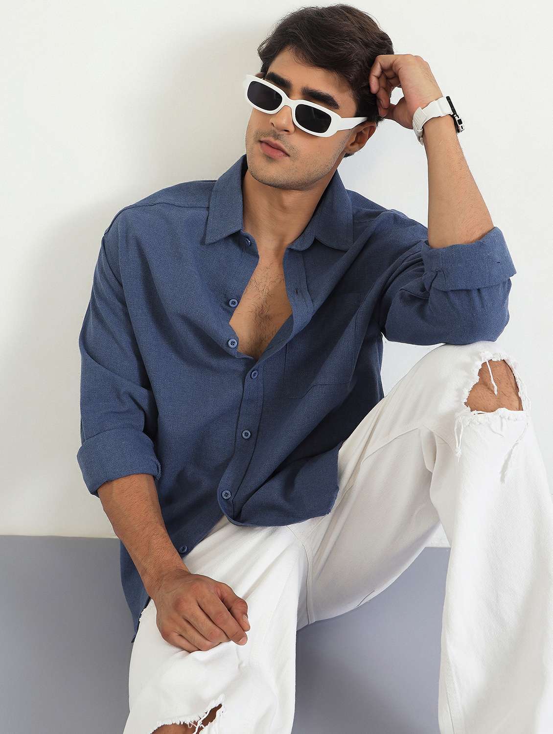 men solid long sleeve oversized casual shirt