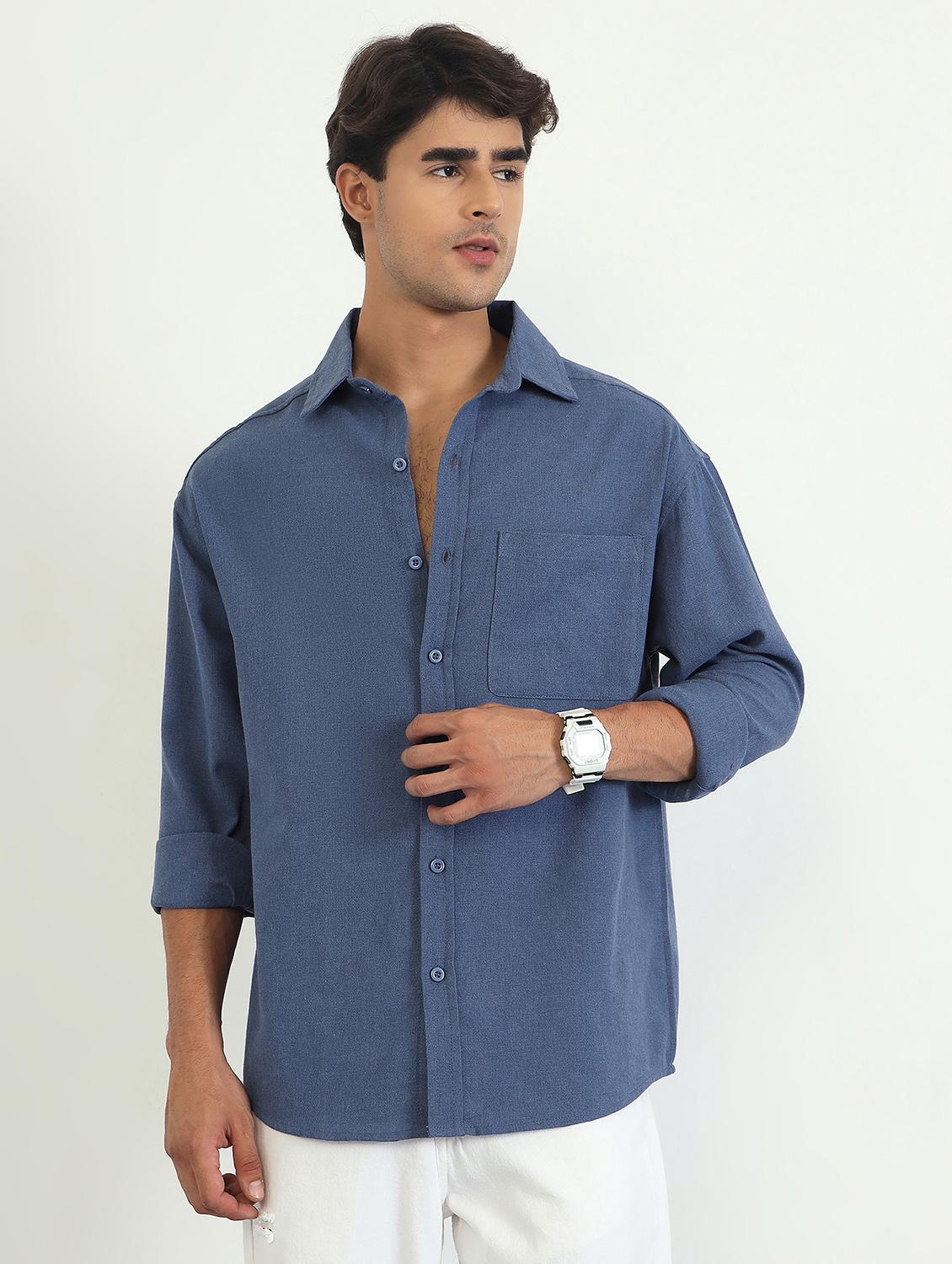 men solid long sleeve oversized casual shirt - 22007781 - Standard Image - 1
