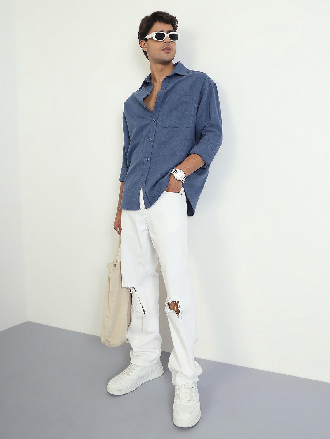 men solid long sleeve oversized casual shirt - 22007781 - Standard Image - 4