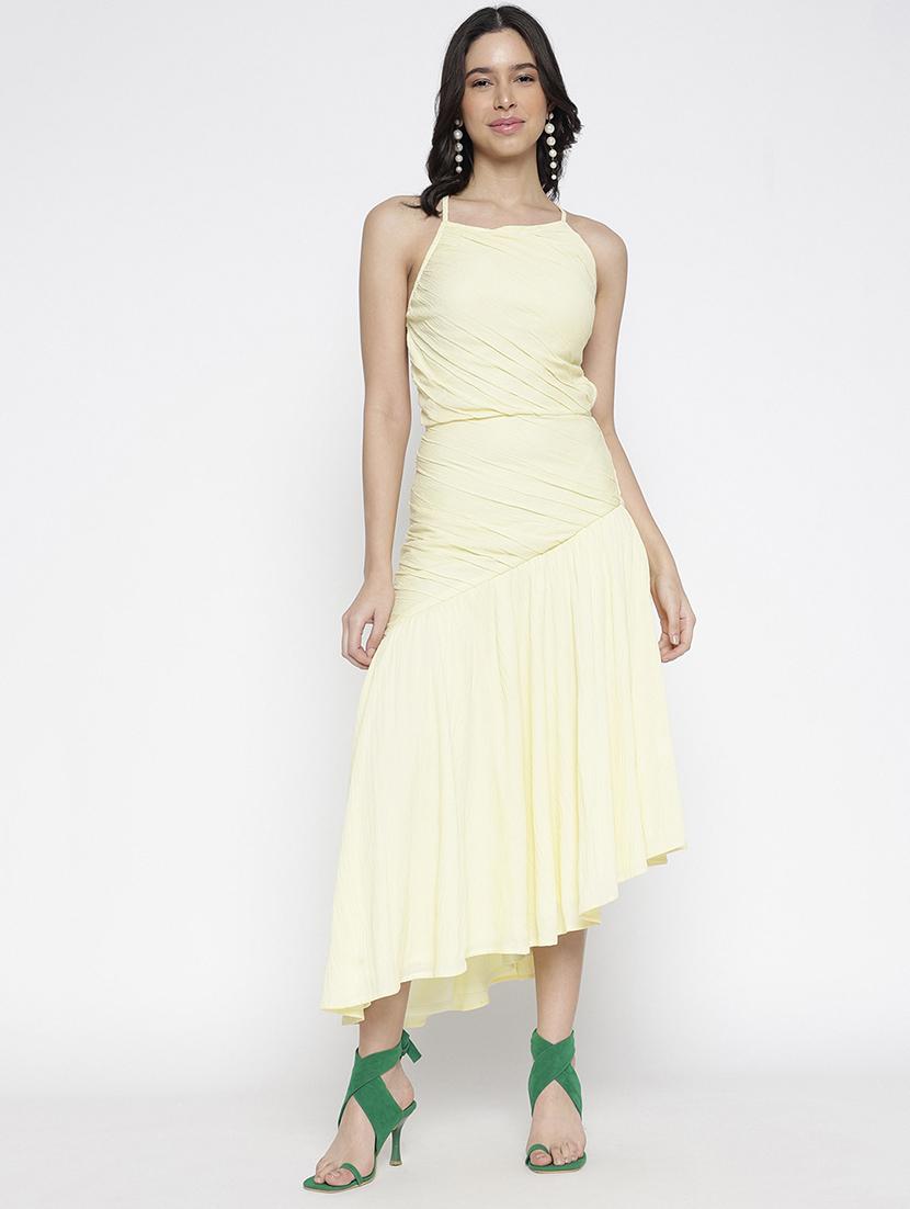 women solid shoulder strap backless asymmetric dress - 22007785 - Standard Image - 1