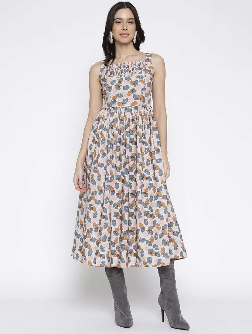 women printed sleeveless fit and flared dress - 22007789 - Zoom Image - 0