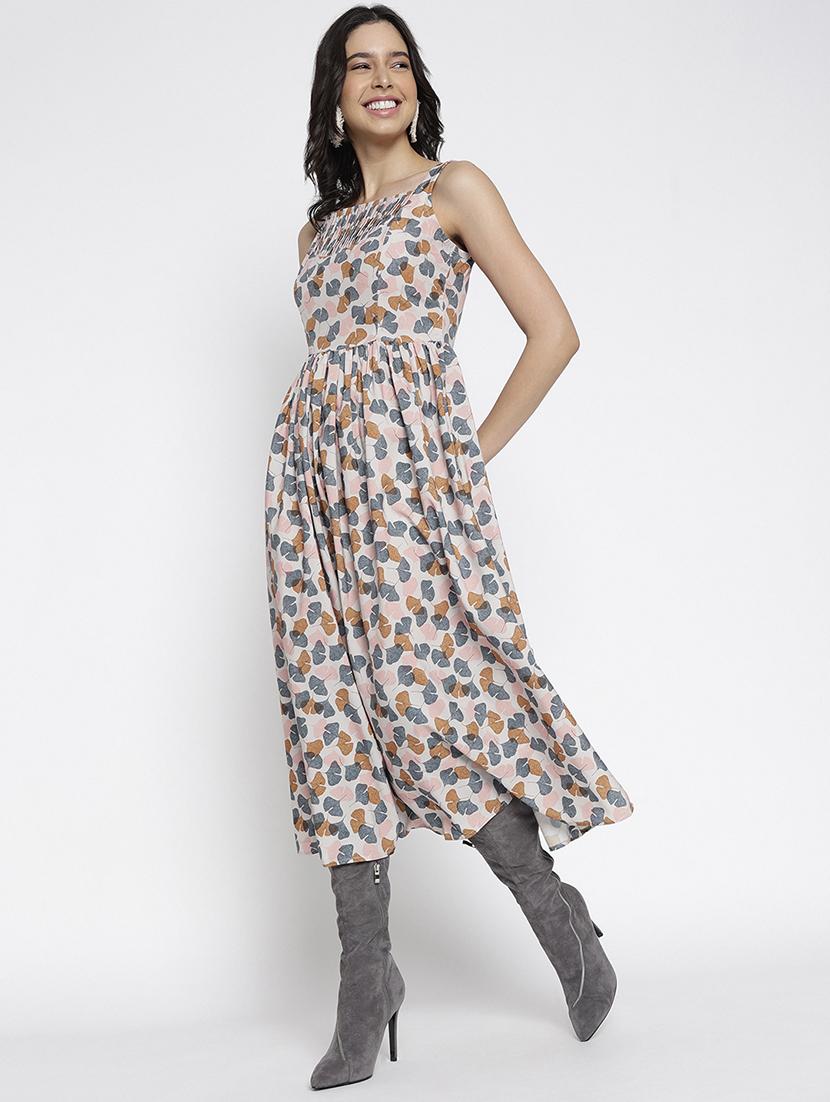 women printed sleeveless fit and flared dress - 22007789 - Standard Image - 1