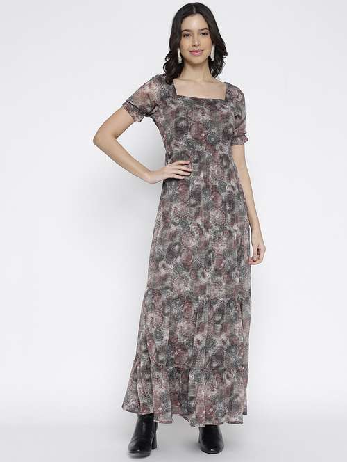 women printed puff sleeve tiered maxi dress - 22007790 - Standard Image - 0