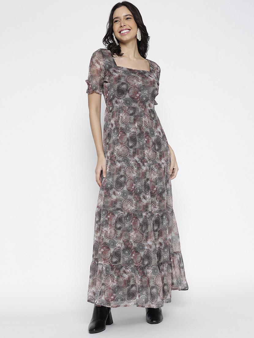 women printed puff sleeve tiered maxi dress - 22007790 - Standard Image - 1