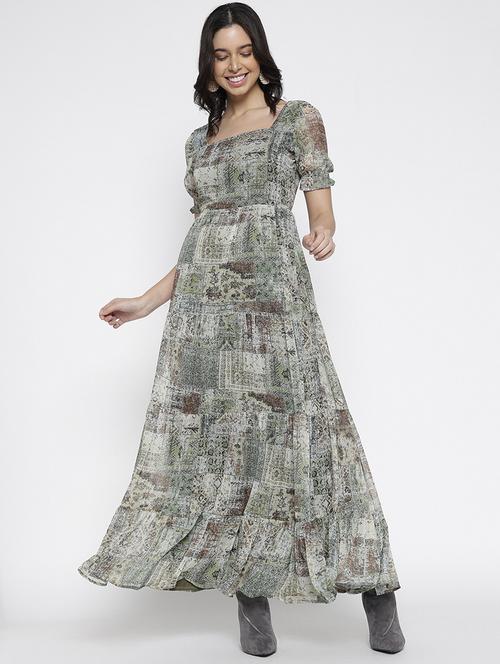 women printed puff sleeve tiered maxi dress - 22007791 -  Standard Image - 0