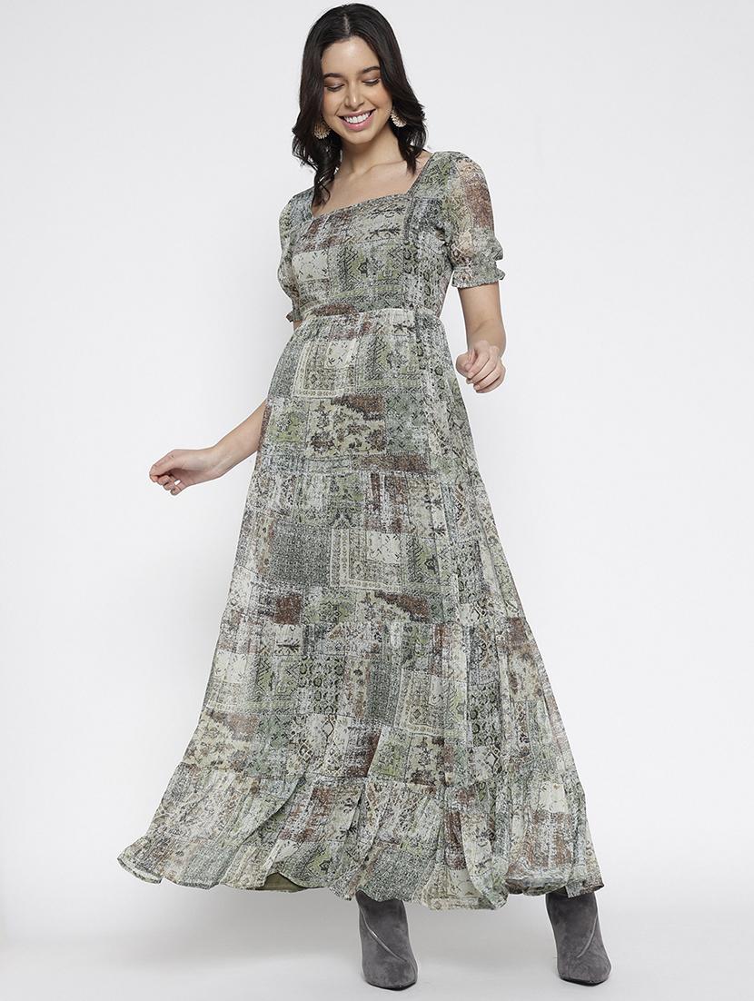 women printed puff sleeve tiered maxi dress - 22007791 -  Zoom Image - 0
