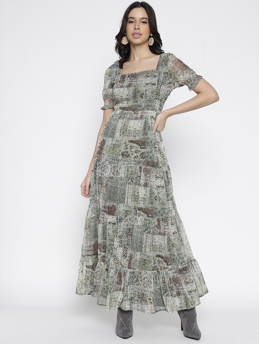women printed puff sleeve tiered maxi dress - 22007791 -  Standard Image - 1