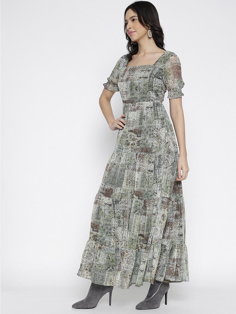 women printed puff sleeve tiered maxi dress - 22007791 - Standard Image - 4