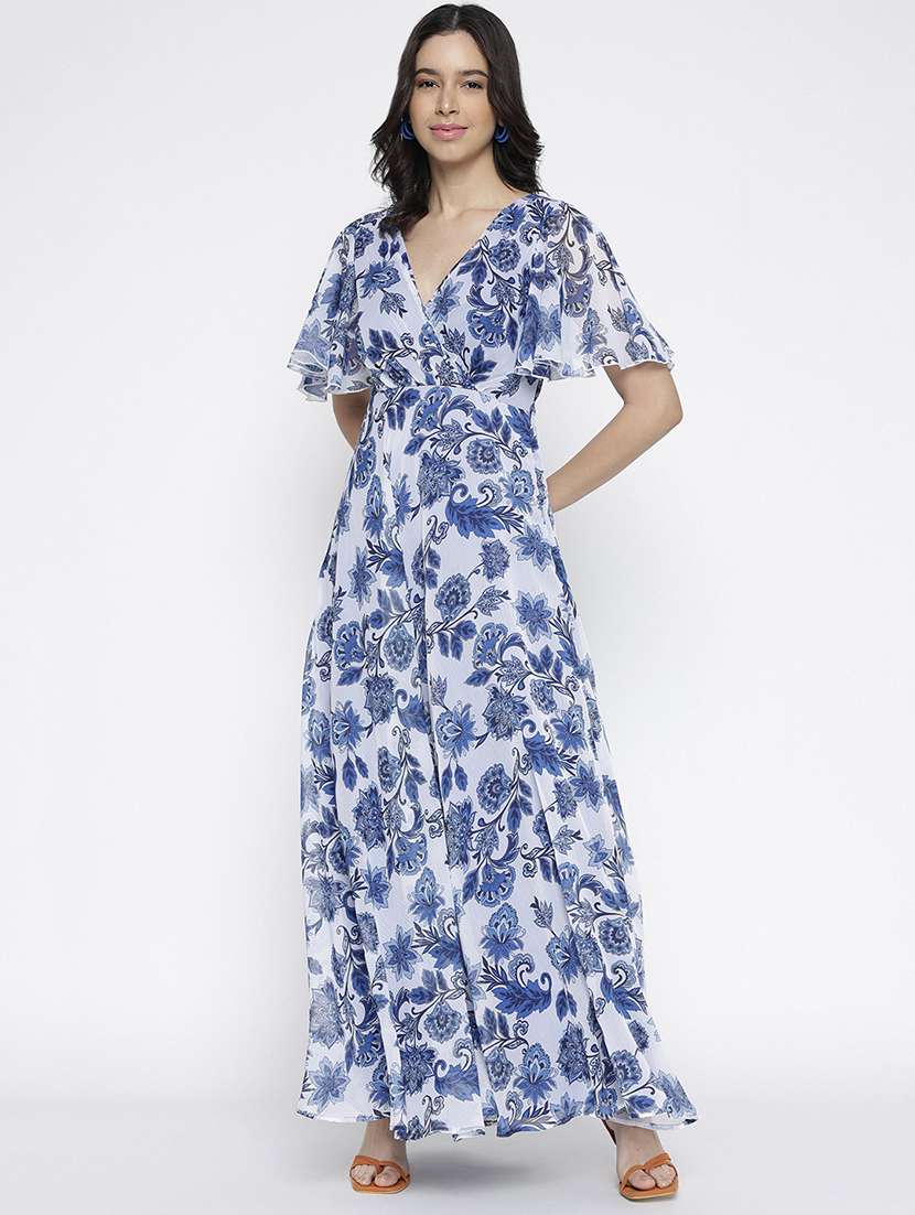 women printed flared sleeve fit and flare maxi dress - 22007792 - Zoom Image - 0