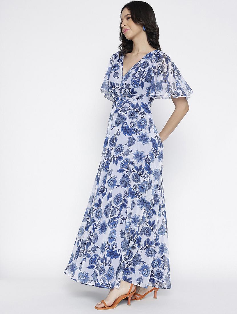 women printed flared sleeve fit and flare maxi dress - 22007792 - Standard Image - 4