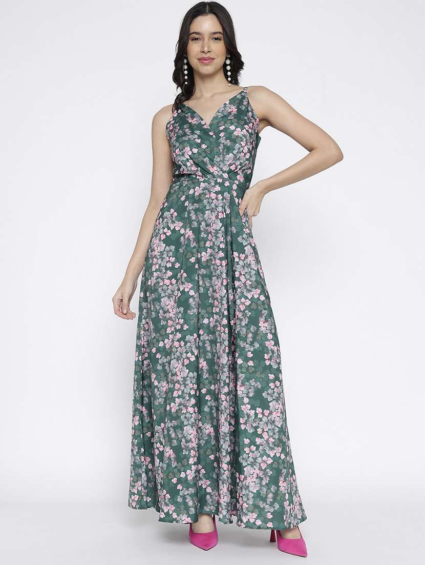 women printed shoulder strap fit and flare dress