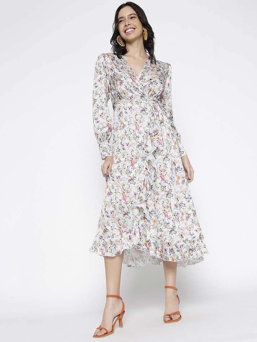 women floral print puff sleeve ruffle dress - 22007794 - Standard Image - 1